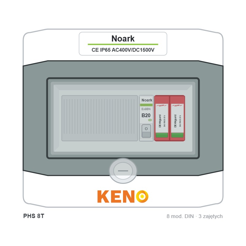 KENO SHD-71 AC elosztódoboz Dehn túlfeszültség-levezetővel, 20A 1-F